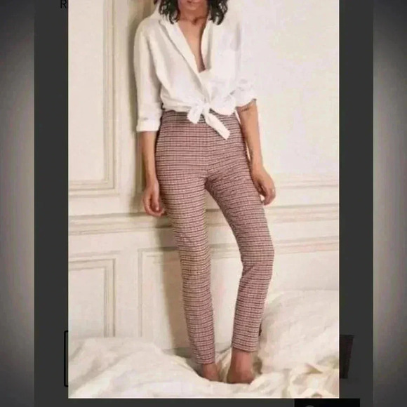Sézane Women Clara Gingham Plaid High Rise Red Blue White Trousers Size 36 US 6